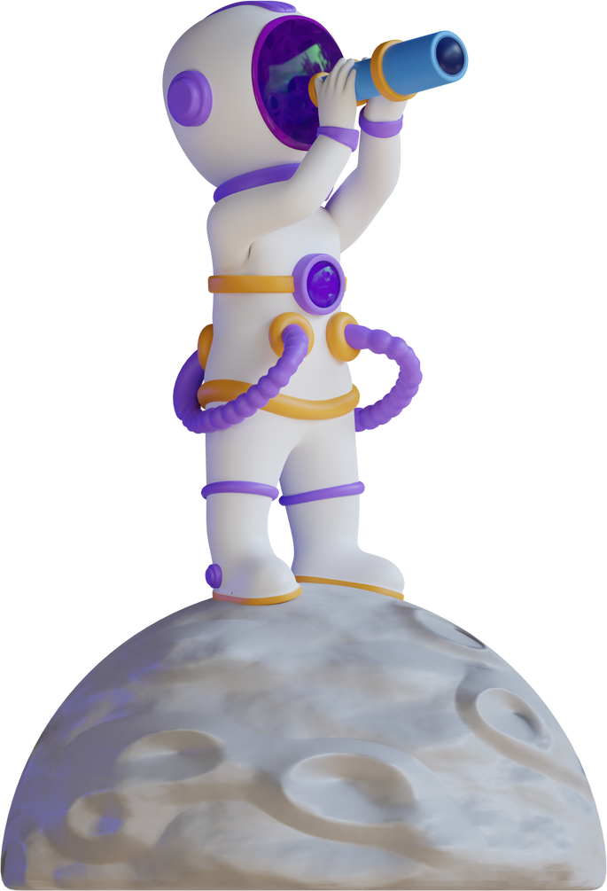 3D Cute Astronaut looking planet with binoculars